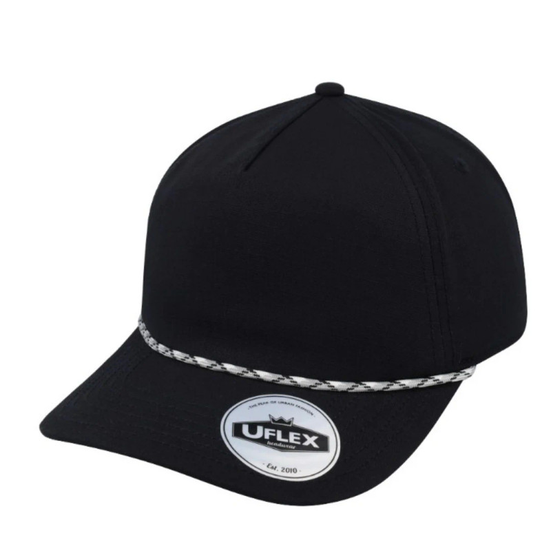 UFlex 5 Panel Snapback Cap with Rope Detail - Black/Grey Camo, Mr Cap