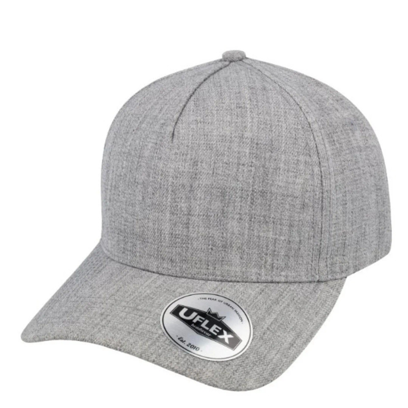 UFlex 5 Panel Curved Peak Snapback Cap - Grey Melange, Mr Cap