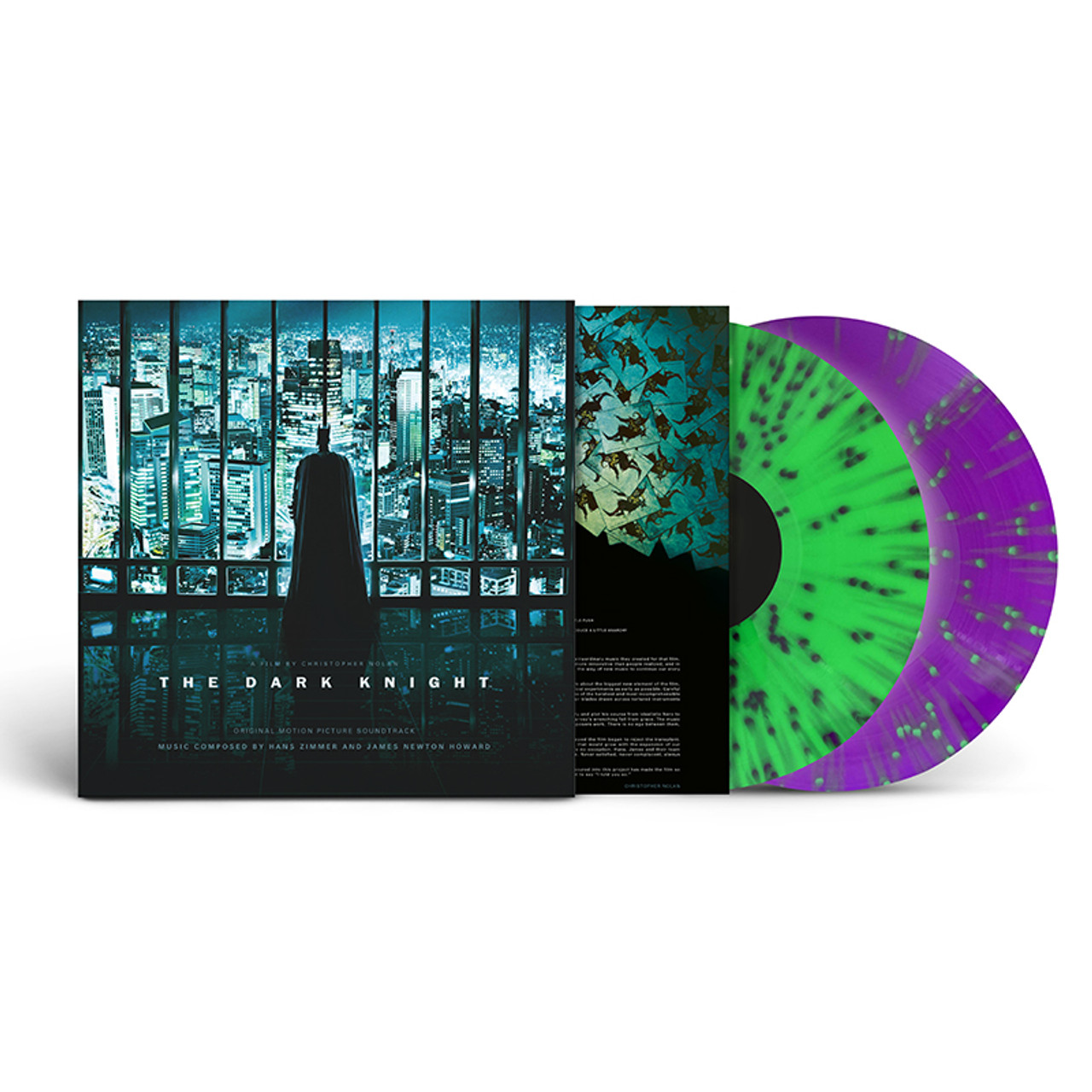 Joker inspired double neon green and violet splatter vinyl