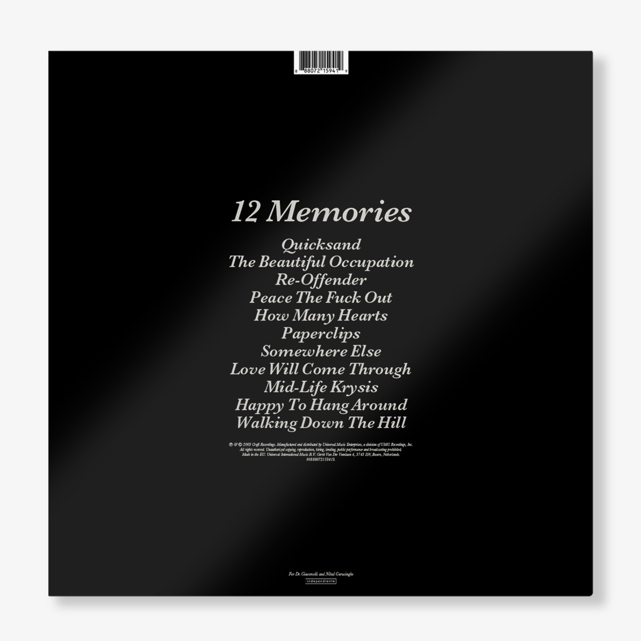 12 Memories - back cover
