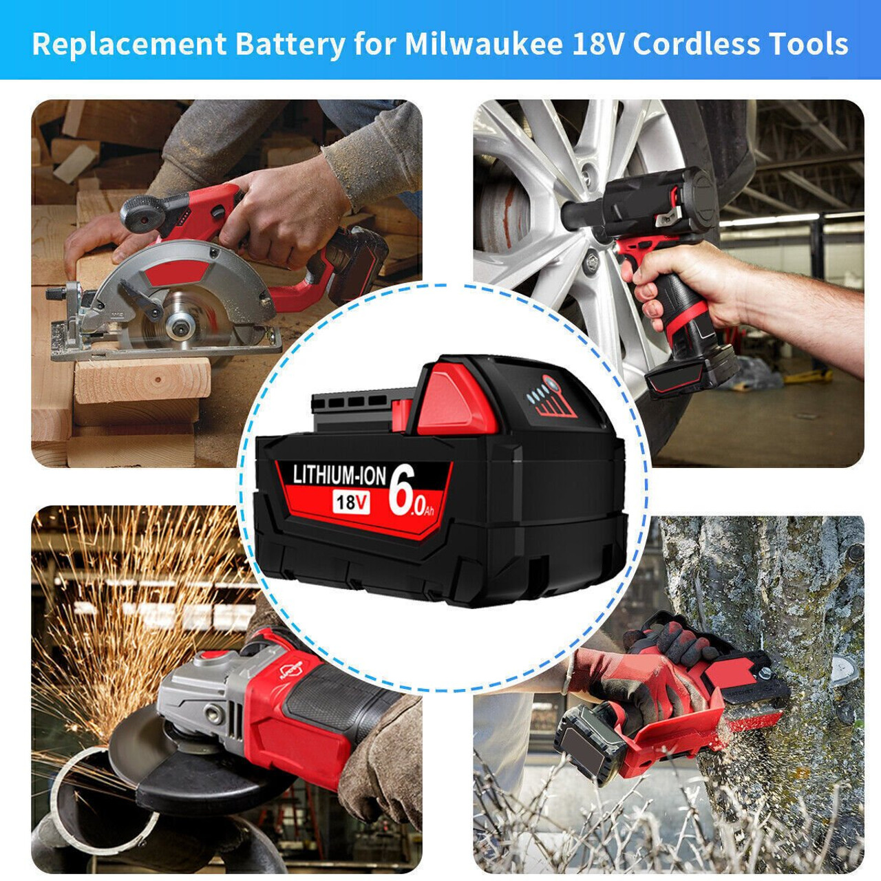 Compatible 18V 6.0Ah Lithium XC Battery For Milwaukee M18 48-11-1840 48-11-1860 Extended - Battery Mate