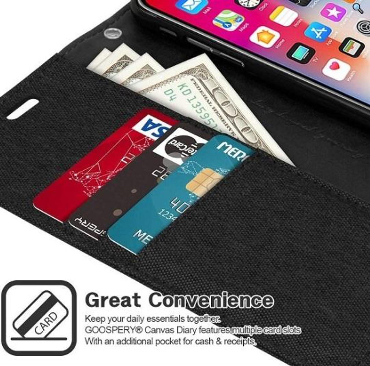 For iPhone 11 Pro Max Wallet Flip Denim Case Cover - Battery Mate