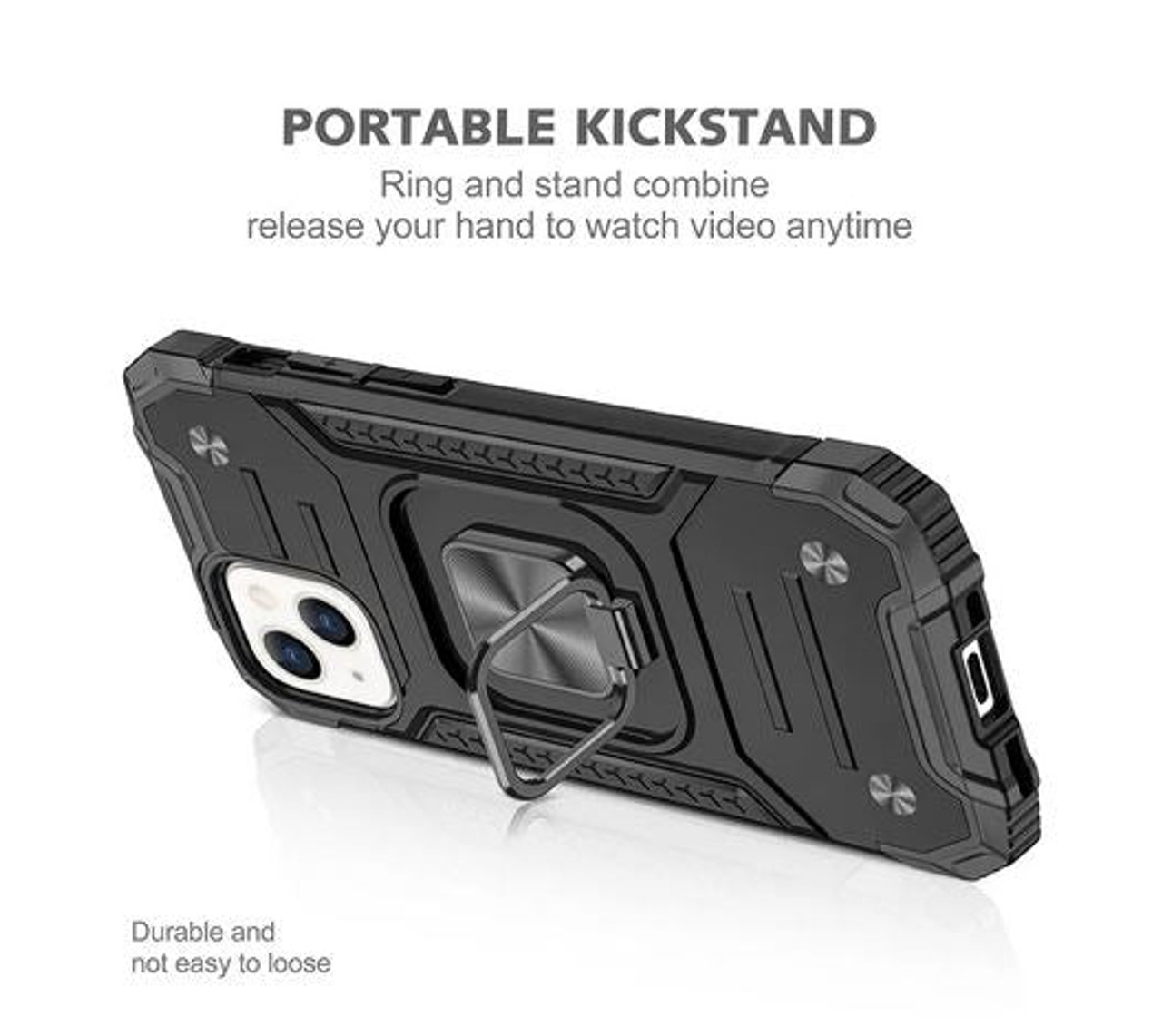 Black Shockproof Ring Case Stand Cover for iPhone 13 ProMax - Battery Mate