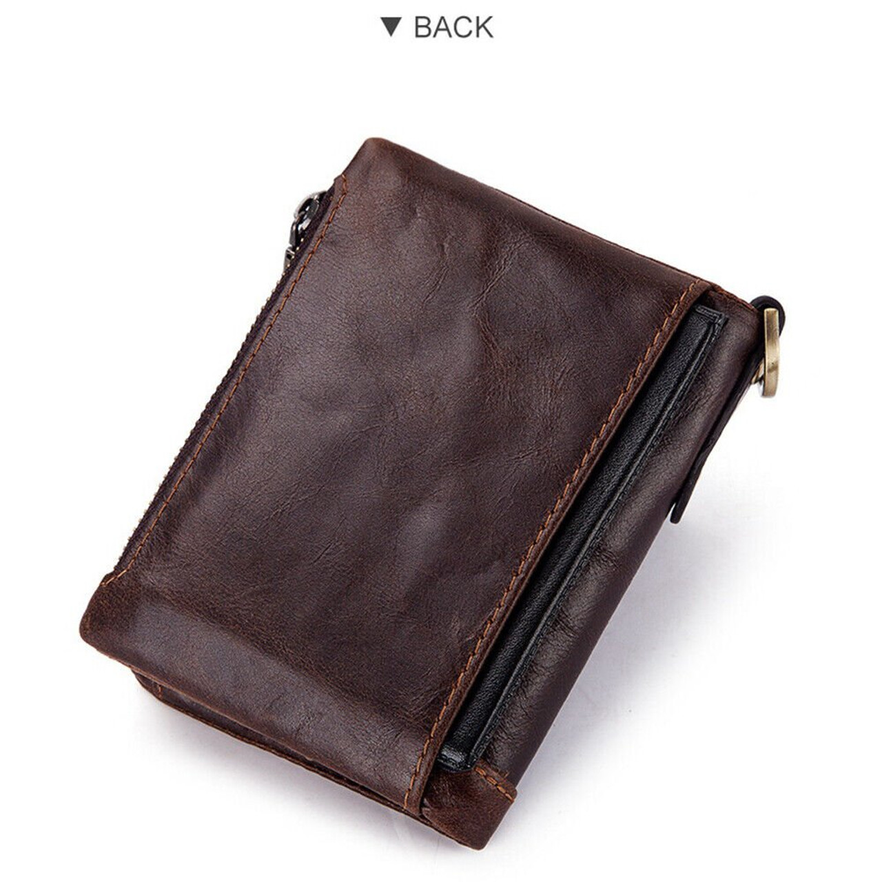 Men's RFID Blocking Wallet Leather Purse Card Slots Coins Holder Chain - Battery Mate