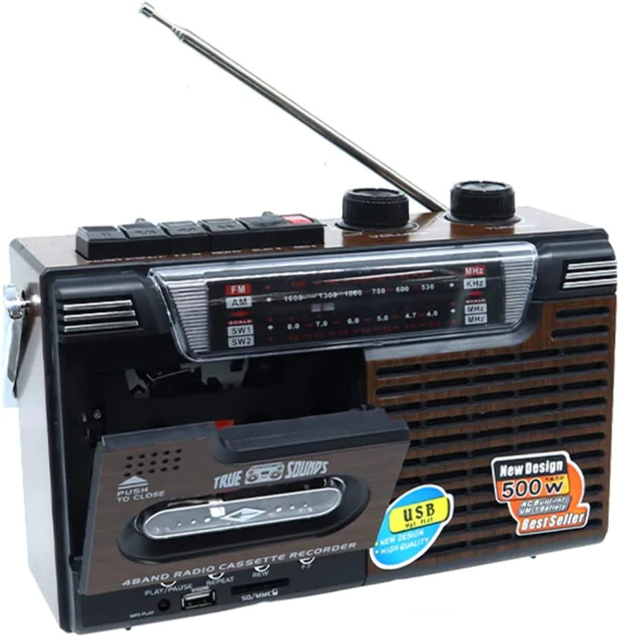 Retro Tape Recorder Cassette Player Outdoor Speaker AM FM SW1 SW2 Radio Single Tape - Battery Mate