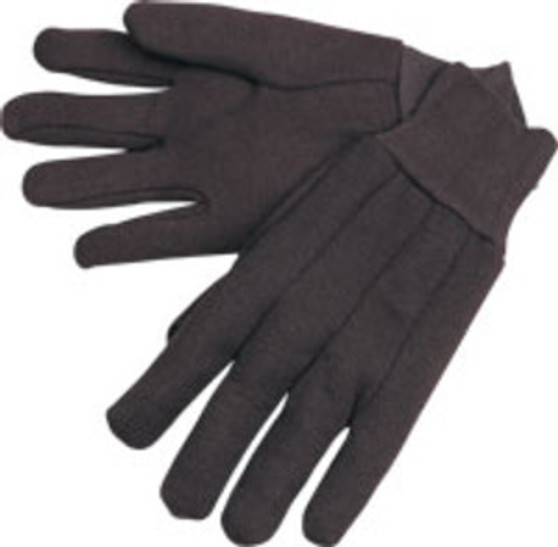 Mens Brown Jersey Gloves with Knit Wrist