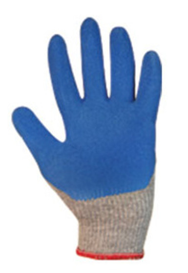 String Knit Work Gloves with Blue Double Dipped Latex Coated Palm and Fingertips - Large