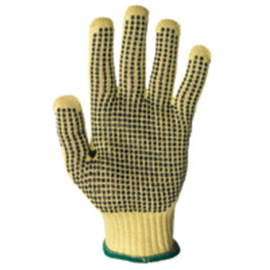 Mens 100% Kevlar String Knit Gloves with PVC Dots on Both Sides with Knit Wrist - Large