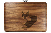 Custom wood MacBook laptop cover in walnut with fox engraving.