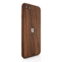 Toast wood iPhone SE (2nd gen) cover in walnut with cutout.