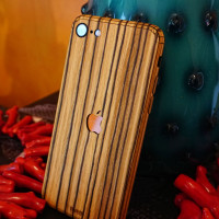 Toast wood iPhone SE (2nd gen) cover in zebrawood, lifestyle with vase.