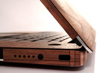 Detail shot of Dell XPS 15" wood cover in walnut.