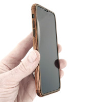 Toast iPhone 11 wood cover in walnut, detail.