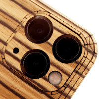 Toast iPhone 11 Pro wood cover in zebrawood, detail.