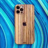 Toast wood cover to Apple iPhone 12 Pro in zebrawood.