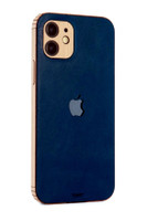 Genuine leather cover for iPhone 13, 13 mini, 13 Pro and 13 Pro Max.  The best leather case is the Toast combo kit of leather with wood side wraps.  Pictured here in Navy blue.