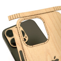 Installation of a wood Toast iPhone 14 Pro cover in maple.
