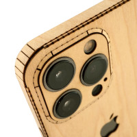 Toast iPhone 14 Pro wood cover in maple, camera detail.