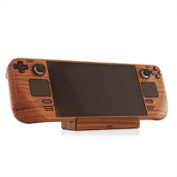 Real wood cover fully wraps the Steam Deck and Docking Station in gorgeous natural materials.