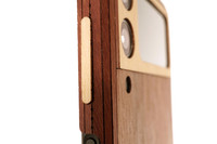 Samsung Galaxy Z Flip4 cover in lyptus with maple camera real wood, detail shot.