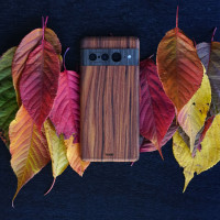 Toast real wood cover for Pixel 7 Pro in rosewood with ebony visor.