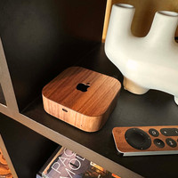 Walnut real wood cover is the best case to wrap your Apple TV  so it looks great in your living room.