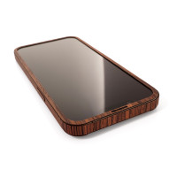 Front screen surround cover is an elegant wrap around the bezel of the Apple iPhone 15, pictured in rosewood.