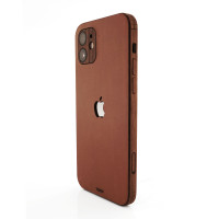 The best Leather back skin for iPhone 14, Plus, 14 Pro, and 14 Pro Max by Toast.  Whiskey brown leather with walnut side wraps.
