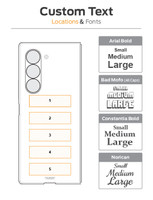 Fold7 text engraving box location diagrams.