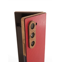 Close-up on style: Transform your Samsung Galaxy Z Fold 7 with our luxurious cherry bomb leather and wood combo