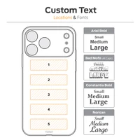 Custom text engraving locations to iPhone 16, Plus, 16 Pro, 16 Pro Max.  Toast combo case of wood and leather is fully customizable.