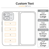 Custom laser text engraving on Pixel 9 leather and wood cover, text location diagram. Custom laser text engraving on Pixel 9 leather and wood cover, text location diagram.