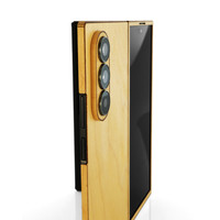 Detail of the wood wrapping the shape of the Samsung Trifold.  