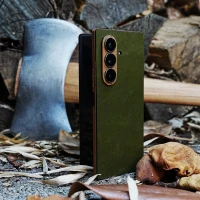Olive green leather cover for Samsung TriFold by Toast.