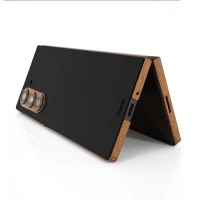 Experience the art of protection up close with our stout leather and wood combo for the Samsung Galaxy TriFold