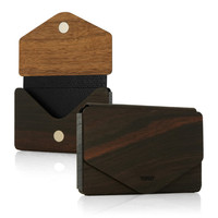 Toast's Bonsai wallet shown here in Black Walnut with regular walnut on the flap.