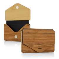 Toast's Bonsai wallet shown here in Teak with Maple wood on the flap.