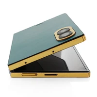 Detail photo of the camera, side wraps and button cover for Toast wood and leather cover for Samsung Galaxy Fold8.