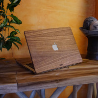 Wooden cover for MacBook, lifestyle of eco-friendly case in walnut for MacBook Pro by Toast.
