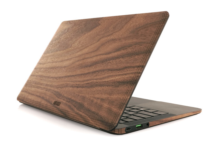 Toast wood cover for Razer Blade laptop in walnut.