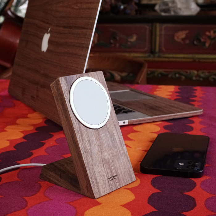 The MagSafe Phone Stand made from Wood for your Desk Setup