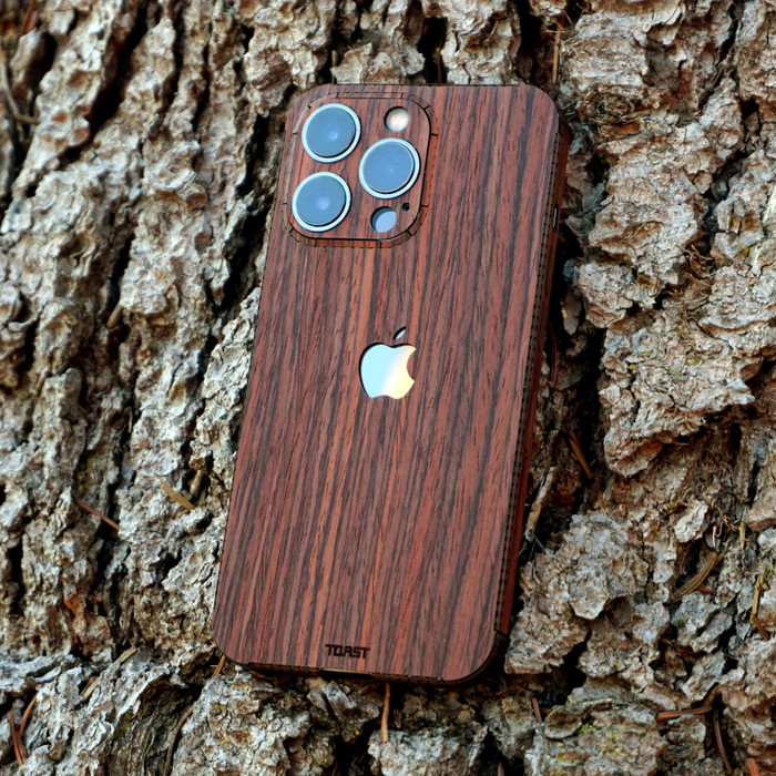 Apple iPhone 15 Pro Max black case with wood finishing and Behemoth  'CONTRA' logo