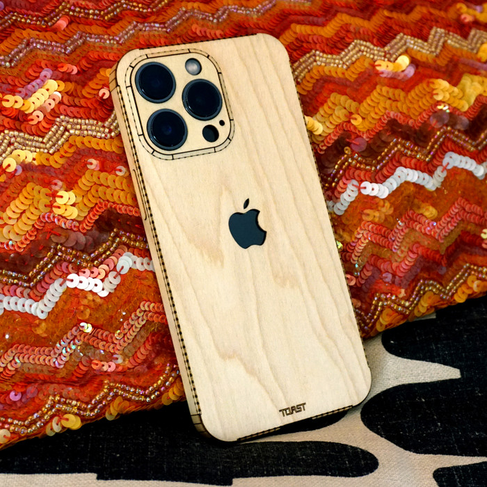 Apple iPhone 15 Pro Max black case with wood finishing and Behemoth  'CONTRA' logo