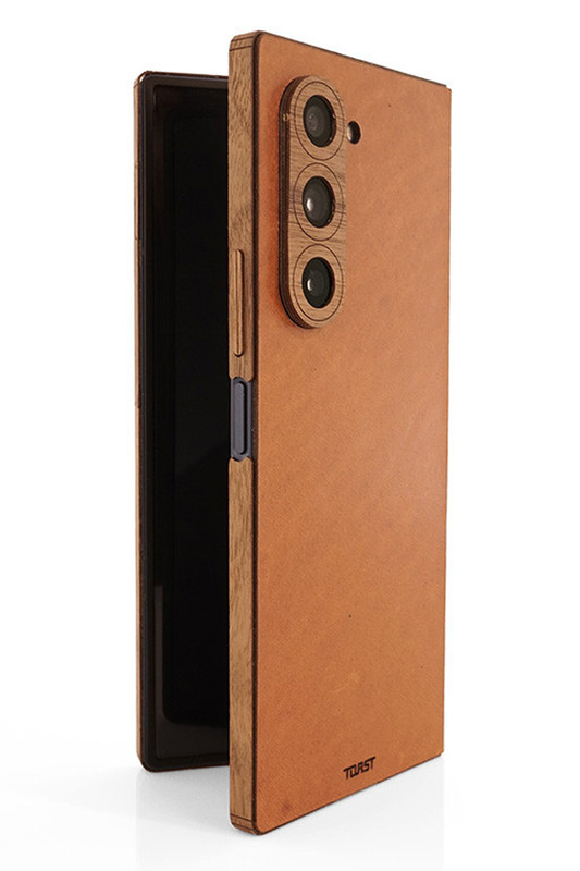 Real Wood Galaxy Fold6 Combo Wood and Leather Covers |Toast