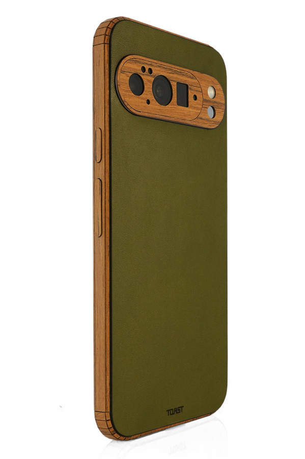 Leather and wood cover for Pixel 10 / 10 Pro / 10 Pro XL | Toast