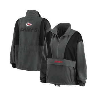 Women's Charcoal Kansas City Chiefs Popover Packable Half-Zip Jacket