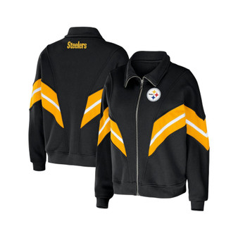 Women's Black Pittsburgh Steelers Plus Size Yarn Dye Stripe Full-Zip Jacket
