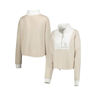 Women's Tan, White Ohio State Buckeyes Color-Block Quarter-Zip Jacket