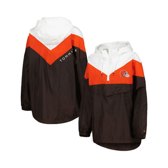 Women's White, Orange Cleveland Browns Staci Half-Zip Hoodie Windbreaker Jacket