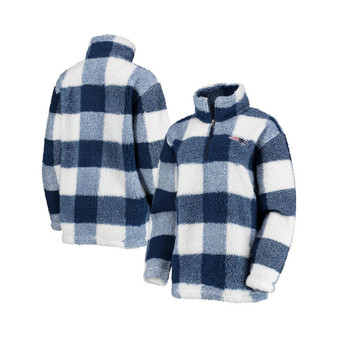 Women's Navy New England Patriots Sherpa Plaid Quarter-Zip Jacket
